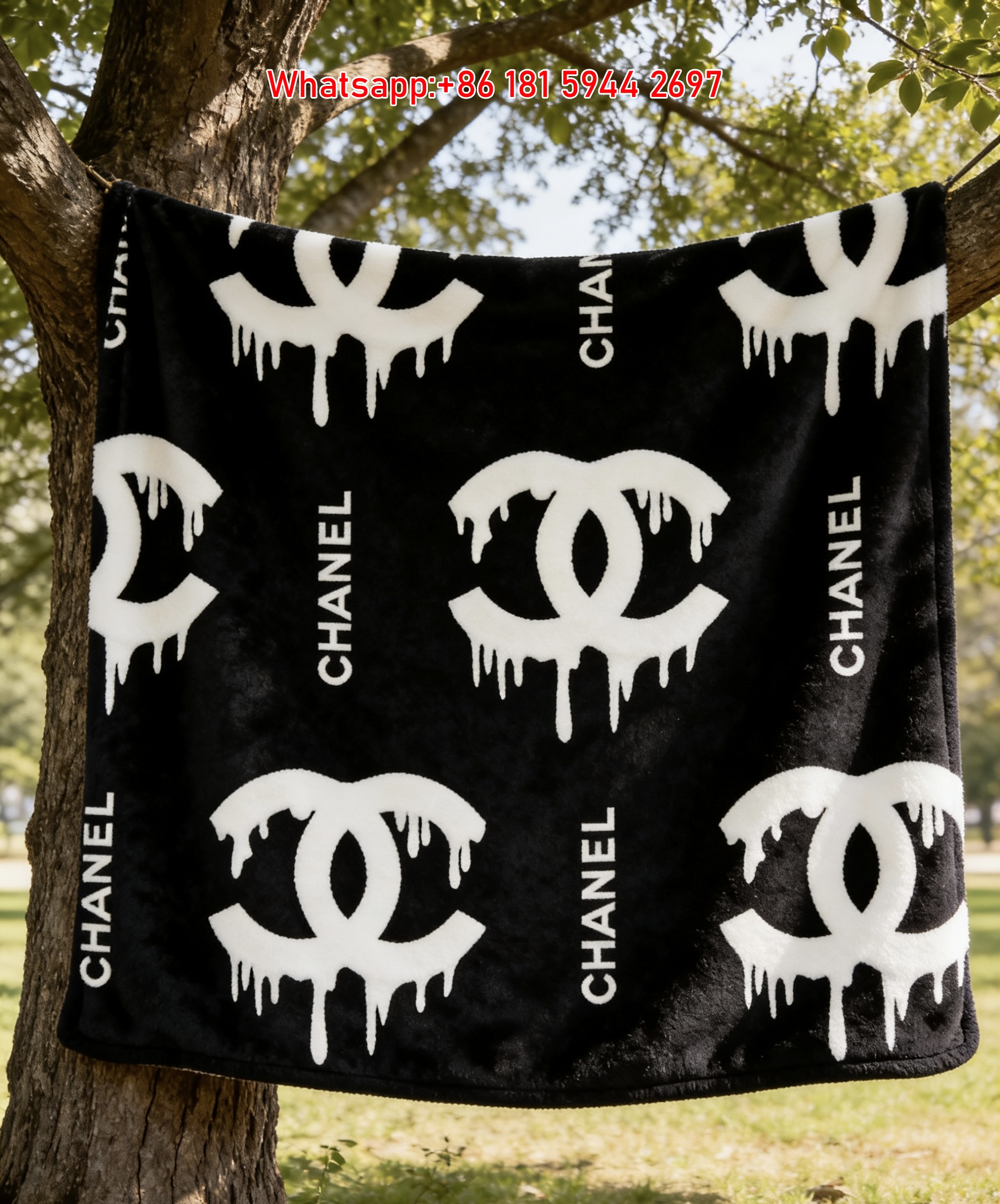 Chanel Black & White Dripping CC Logo Flannel Sofa Throw Blanket – Luxury Street Art Decor Chanel Black & White Dripping CC Logo Flannel Sofa Throw Blanket – Luxury Street Art Decor